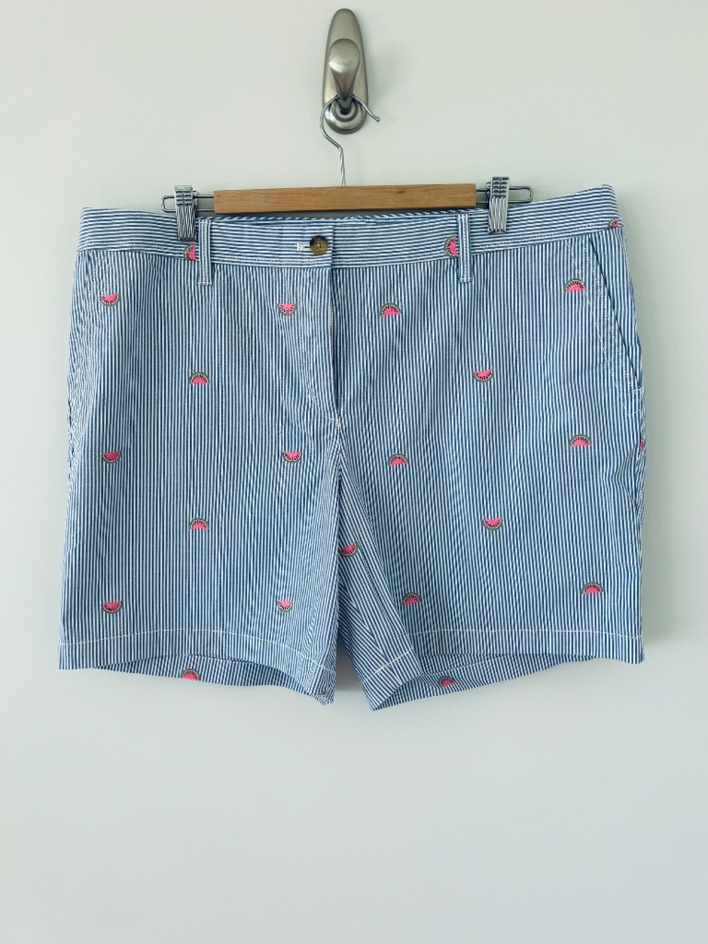 Talbots Girlfriend Chinos Blue Stripe w/Watermelon Print Sz 16 EUC